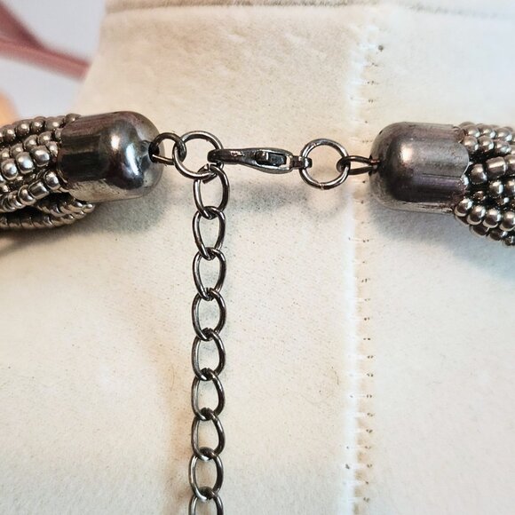 Silver Ombre Braided Collar Necklace | Y2K Glam Statement Necklace - Picture 5 of 5